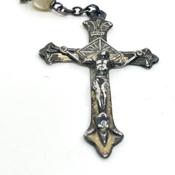 VINTAGE 925 STERLING SILVER ROSARY CATHOLIC CROSS NECKLACE BEADS 30” SIGNED - Picture 5 of 16